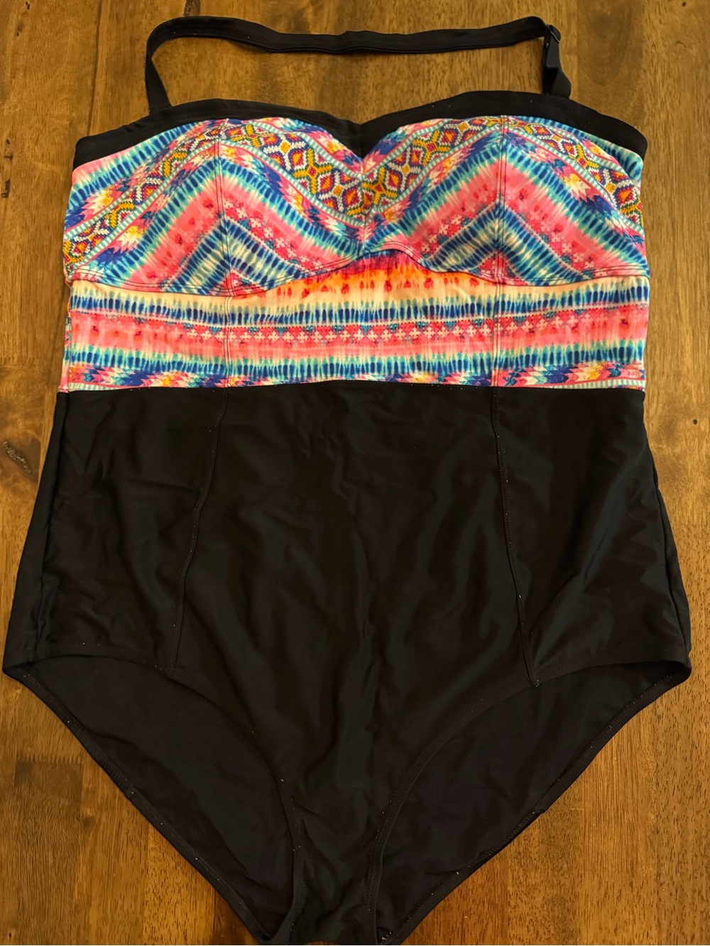 torrid Black One-Piece Swimsuit with Multicolor Chevron Bust